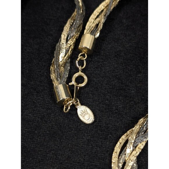 Vintage Braided Nugget Style Chain Two Tone Statement Necklace 24 inch - Picture 7 of 11